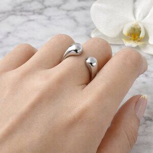 18K White Gold Plated Trendy Adjustable Stainless Steel Ring Bold Open Design